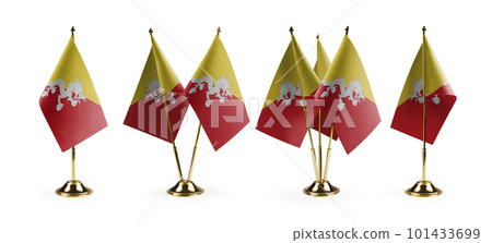 Small national flags of the Bhutan on a white background 101433699