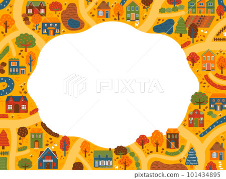 秋天的城市景觀（鳥瞰圖）畫框/背景材料（橫向） 101434895