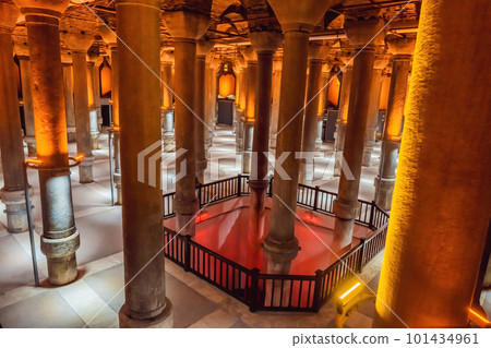 Beautiful cistern in Istanbul. Cistern - underground water reservoir build in 6th century, Istanbul, Turkey, Turkiye Beautiful cistern in Istanbul. Cistern - underground water reservoir build in 6th century, Istanbul, Turkey, Turkiye 101434961