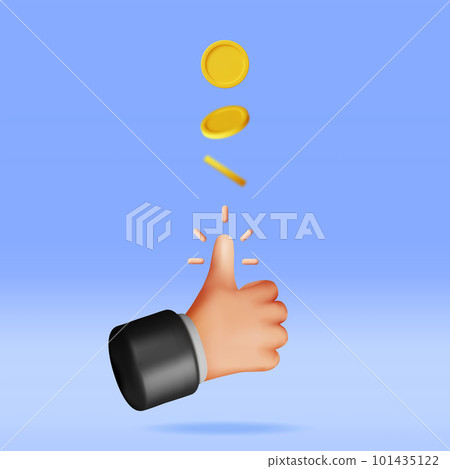 3D Hand of Businessman Tossing Golden Dollar Coin 101435122