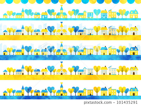 Watercolor style yellow and blue cityscape set Watercolor style yellow and blue cityscape set 101435291