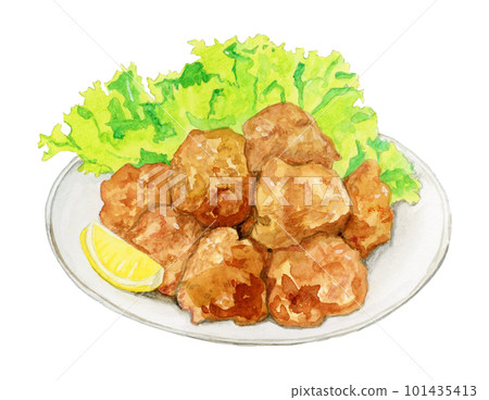 Hand-drawn watercolor illustration of delicious fried chicken (plated, appetizing food material) Hand-drawn watercolor illustration of delicious fried chicken (plated, appetizing food material) 101435413