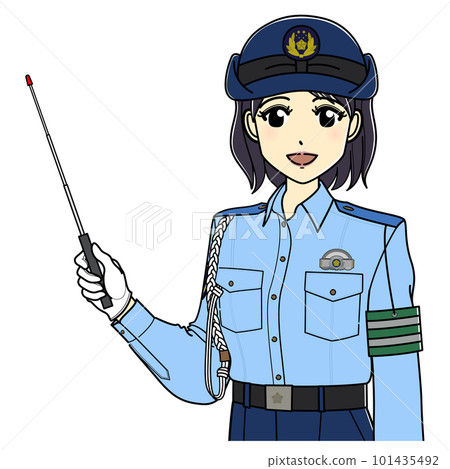 A female police officer in summer clothes with a pointing stick (diagonal upper body) A female police officer in summer clothes with a pointing stick (diagonal upper body) 101435492