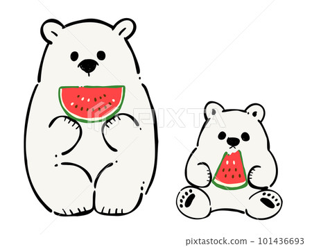 吃西瓜的北極熊父母和孩子 101436693