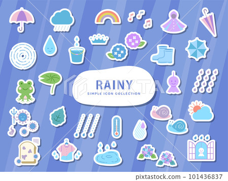 Rainy season simple illustration icon set / sticker / rain, hydrangea, water drop, June, nature, plant, early summer 101436837