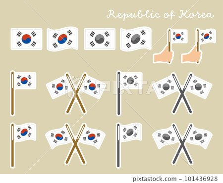 Illustration set of Korean flag (Taegeukgi) (icon style, with white border) Illustration set of Korean flag (Taegeukgi) (icon style, with white border) 101436928
