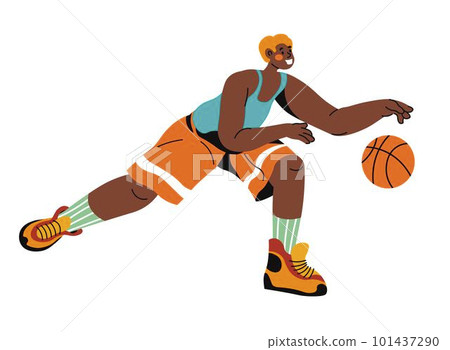 Sports basketball player chasing ball, vector 101437290