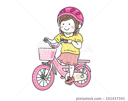 Illustration of a girl on a pink bicycle for kids 101437341
