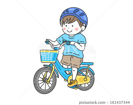 Illustration of a boy riding a light blue bicycle for kids 101437344