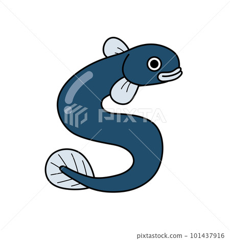 簡單可愛的鰻魚插圖白色背景矢量與主線剪貼畫 簡單可愛的鰻魚插圖白色背景矢量與主線剪貼畫 101437916