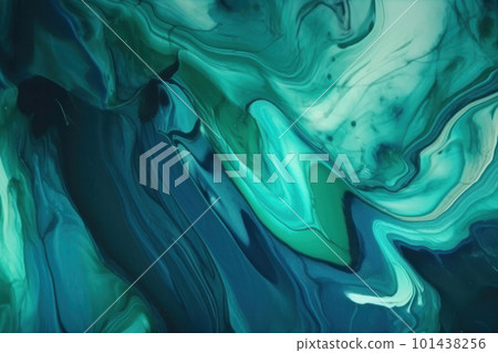 Soothing blue and green watercolor and ink painting on canvas. The perfect minimalist addition to any contemporary design. AI Generative. 101438256