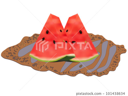 兩片“切成三角形的紅色小西瓜”放在日式盤子裡 兩片“切成三角形的紅色小西瓜”放在日式盤子裡 101438634