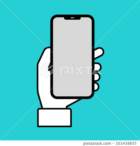 一隻手拿著智能手機的簡單圖示 一隻手拿著智能手機的簡單圖示 101438655