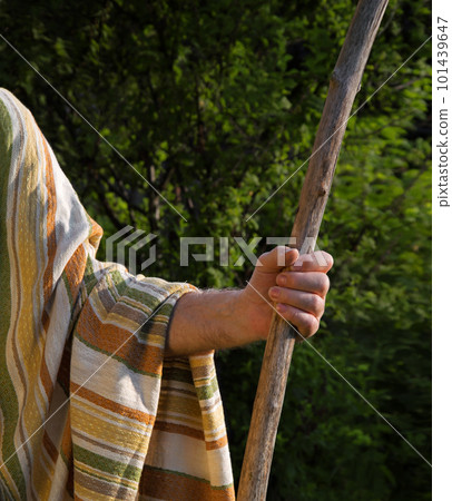 Man's hand with a wooden staff Man's hand with a wooden staff 101439647