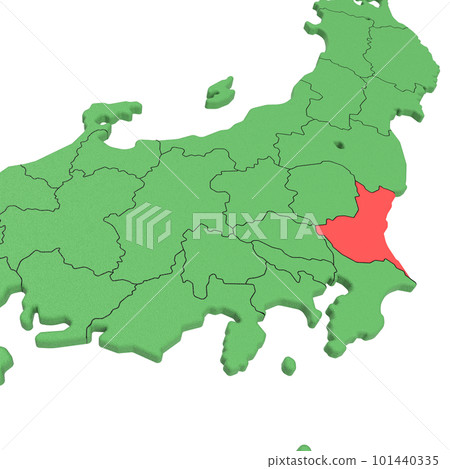 Vector material / Bird view of the Japanese archipelago Blue sea and green land Prefectural border display Red highlight_[Ibaraki Prefecture] 101440335