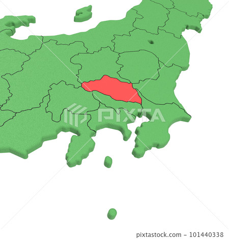 Vector material / Bird view of the Japanese archipelago Blue sea and green land Prefectural border display Red highlights _ [Saitama Prefecture] 101440338