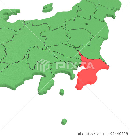 Vector material / Bird view of the Japanese archipelago Blue sea and green land Prefectural border display Red highlight_[Chiba Prefecture] 101440339