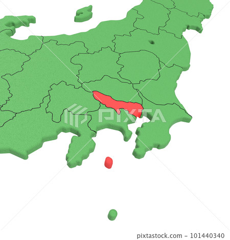 Vector material / Bird view of the Japanese archipelago Blue sea and green land Prefectural border display Red highlight_[Tokyo] 101440340