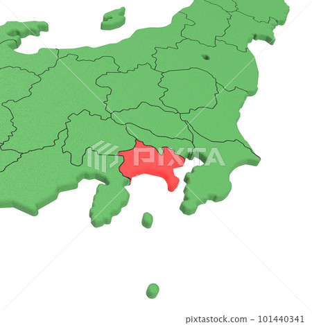 Vector material / Bird view of the Japanese archipelago Blue sea and green land Prefectural border display Red highlights [Kanagawa Prefecture] 101440341