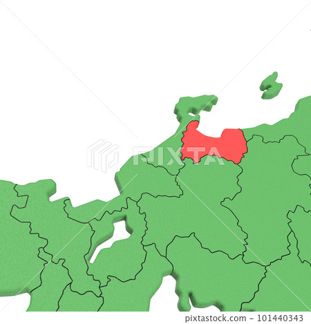 Vector material / Bird view of the Japanese archipelago Blue sea and green land Prefectural border display Red highlights _ [Toyama Prefecture] 101440343