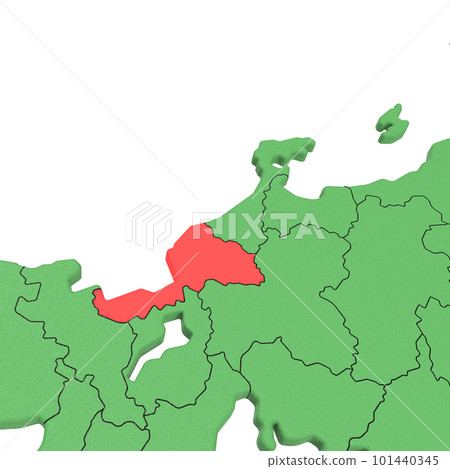 矢量素材/日本列島鳥瞰圖 藍海綠地 縣界展示 紅色高亮_【福井縣】 101440345