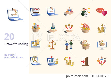 Crowdfunding set. Creative icons: marketplace, crowdfunding, social participation, creator, feedback, pre-release, launch, fundraising, rewards, backer, funding platform, collaboration, donation Crowdfunding set. Creative icons: marketplace, crowdfunding, social participation, creator, feedback, pre-release, launch, fundraising, rewards, backer, funding platform, collaboration, donation 101440370