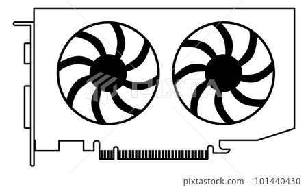 Silhouette of computer graphics card for pc with two fans isolated on white background. Clipart. 101440430