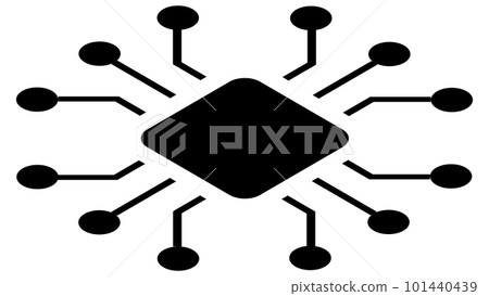 Silhouette of simple isometric schematic chip or component for microcircuits isolated on white background. Technical clipart. Vector. 101440439