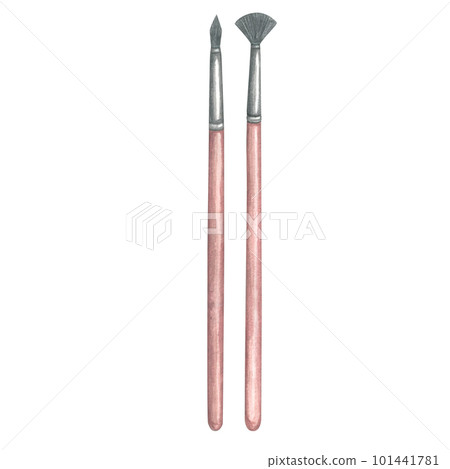 A set of brushes for laminating eyelashes, coloring eyebrows and eyelashes. Watercolor illustration on a transparent background, made by hand. 101441781
