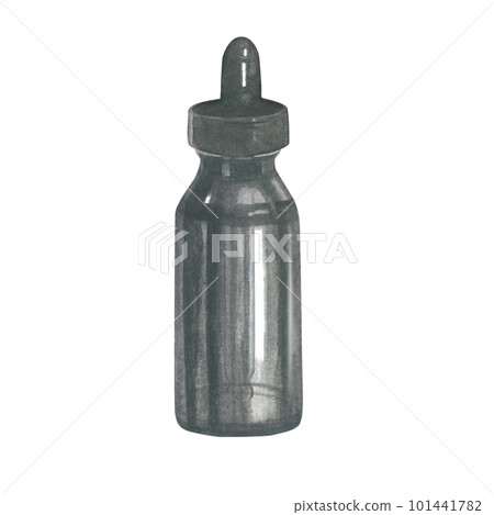 A closed glass jar for serum on a transparent background. Watercolor drawing by hand. 101441782