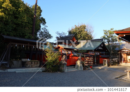 Scenery of the main hall, chozuya, and ema in the precincts of Fukuoji Shrine in Ukyo Ward, Kyoto City Scenery of the main hall, chozuya, and ema in the precincts of Fukuoji Shrine in Ukyo Ward, Kyoto City 101441817