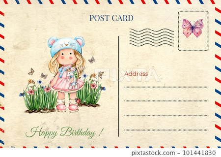 Hand drawn watercolor greetings card with flowers and Tilda. Illustration of watercolor, flowers and plants . Pictures for poster, invitation, postcard, background and scrapbooking Hand drawn watercolor greetings card with flowers and Tilda. Illustration of watercolor, flowers and plants . Pictures for poster, invitation, postcard, background and scrapbooking 101441830