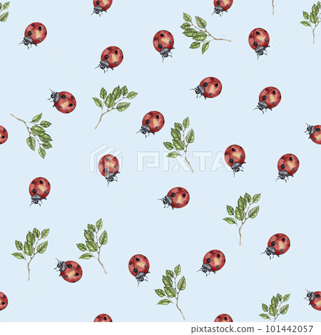 Watercolor seamless, cartoon pattern with flowers and insects on a background. Kids style background with beautiful summer or spring flowers. Applicable for textiles, wallpapers, decor. Watercolor seamless, cartoon pattern with flowers and insects on a background. Kids style background with beautiful summer or spring flowers. Applicable for textiles, wallpapers, decor. 101442057