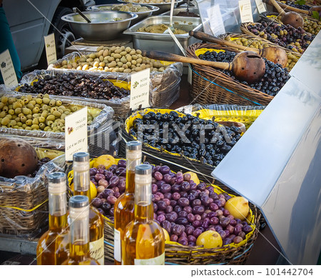 Delicious fresh olives at the street market Delicious fresh olives at the street market 101442704