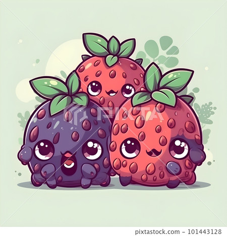 Small strawberries cute kawaii cartoon character 101443128