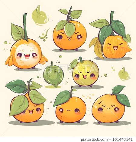 Citrus fruits cute laughing cartoon characters 101443141