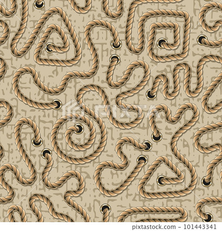 Seamless pattern with creatively wavy bent rope on beige textured background. Vintage style. 101443341