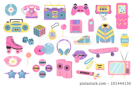 Retro 80s 90s clipart set. Pink pastel colors - Stock