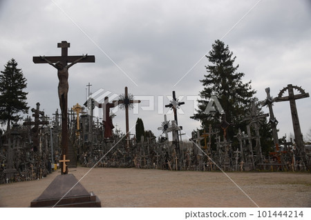Lithuania Hill of Crosses on a slightly cloudy day Lithuania Hill of Crosses on a slightly cloudy day 101444214
