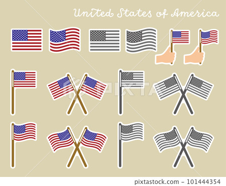 Illustration set of American flag (stars and stripes) (icon style, with white border) 101444354