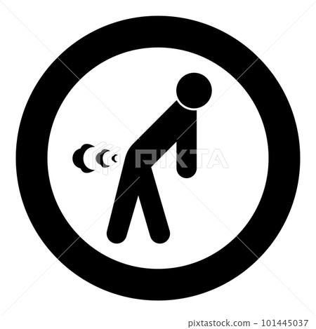 Man farts break wind farting bloating gas cloud stench bad smell flatulency icon in circle round black color vector illustration image solid outline style Man farts break wind farting bloating gas cloud stench bad smell flatulency icon in circle round black color vector illustration image solid outline style 101445037