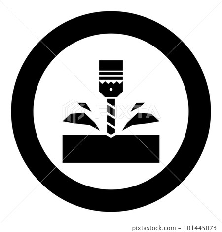 Drill with cartridge material processing shavings bit stationary use icon in circle round black color vector illustration image solid outline style 101445073