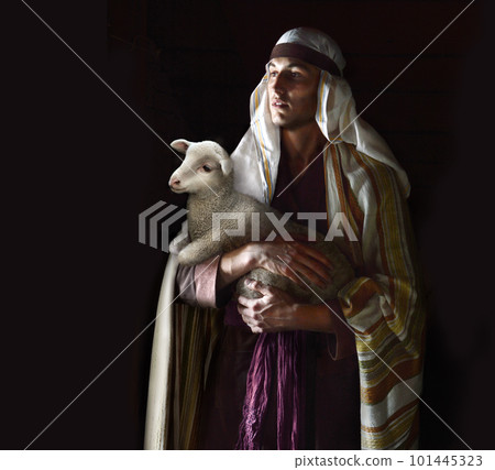 Shepherd hold a sheep in his arms Shepherd hold a sheep in his arms 101445323