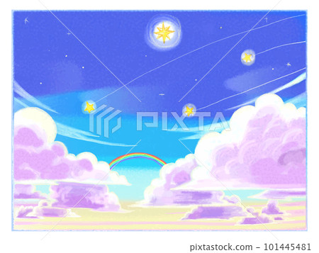 夜空中飄著雲彩的手繪風景圖 夜空中飄著雲彩的手繪風景圖 101445481