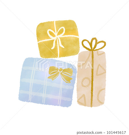 堆疊的禮物，禮品盒 可愛的手繪水彩插圖，顏色漂亮 101445617