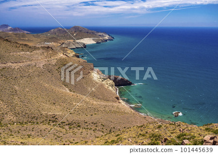 Panoramic View from Vela Blanca Volcanic Dome, Cabo de Gata-Nijar Natural Park, Spain Panoramic View from Vela Blanca Volcanic Dome, Cabo de Gata-Nijar Natural Park, Spain 101445639