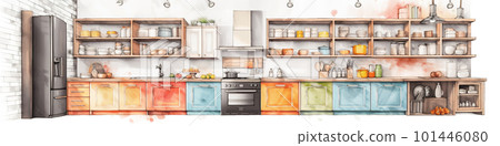 Modern kitchen with wood accents and stainless steel appliances, AI generative image 101446080