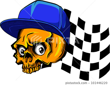 yellow human Skull with race Flag and bonnet vector illustration hand draw 101446220