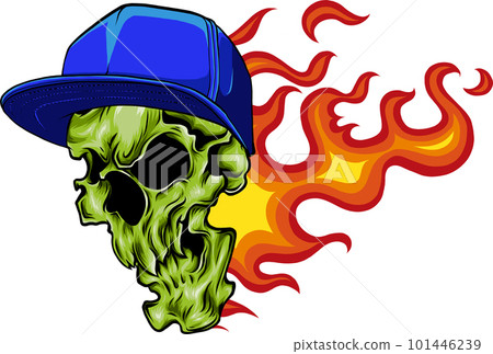 skull head with hip pop hat and flames. vector illustration of digita design skull head with hip pop hat and flames. vector illustration of digita design 101446239