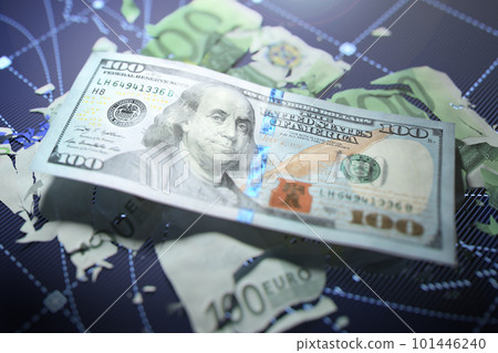 Dollar and broken euro banknote lying on financial charts Dollar and broken euro banknote lying on financial charts 101446240